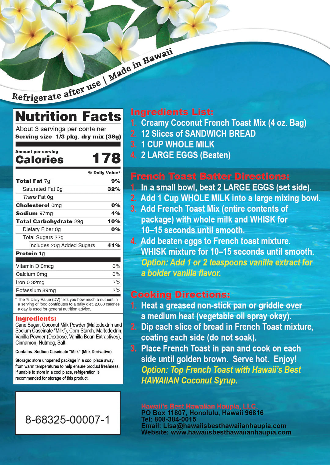 Hawaii's Best Creamy Coconut French Toast Mix - 4 oz