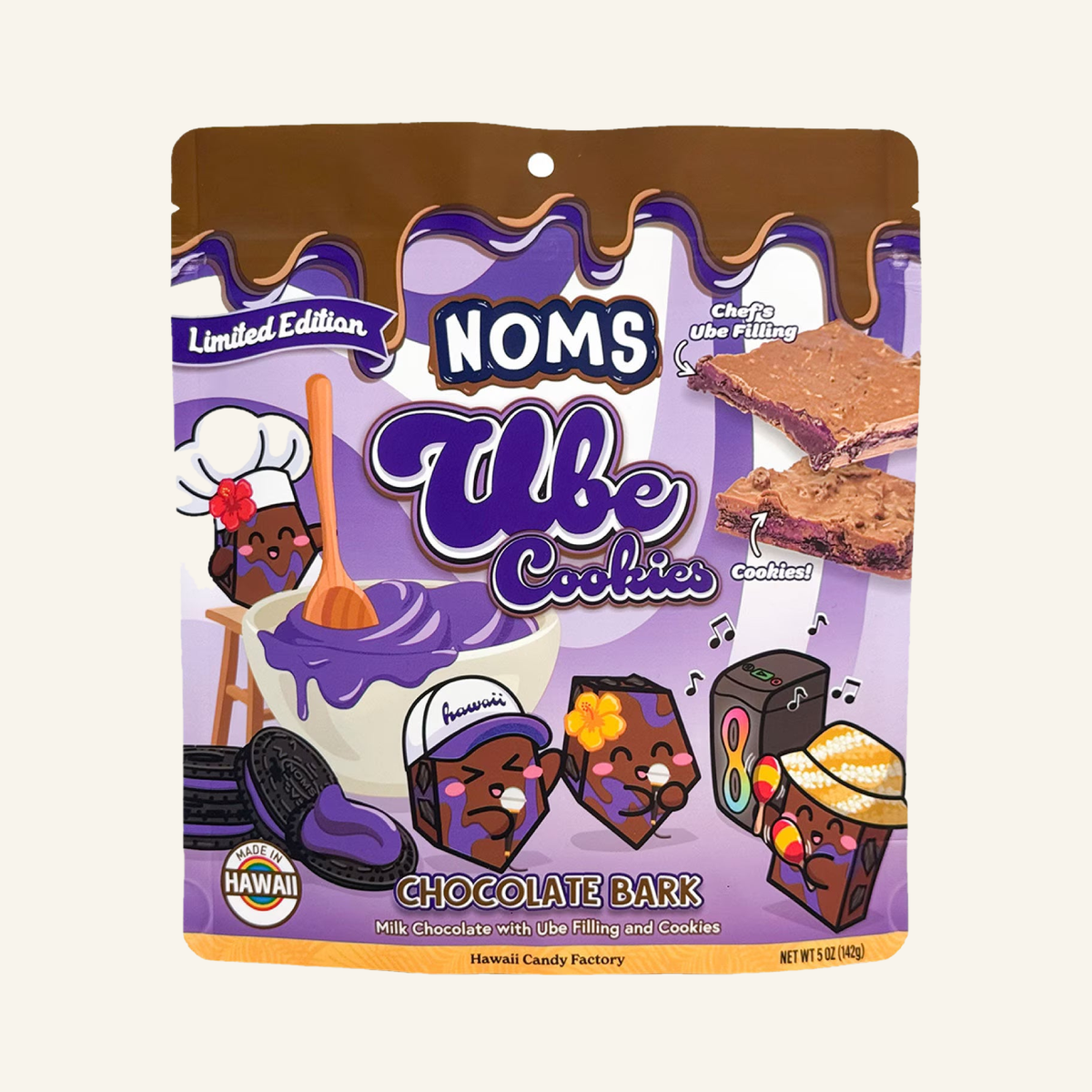 NOMS Ube Cookie Chocolate Bark, Ube Filling and Cookies, 5 oz