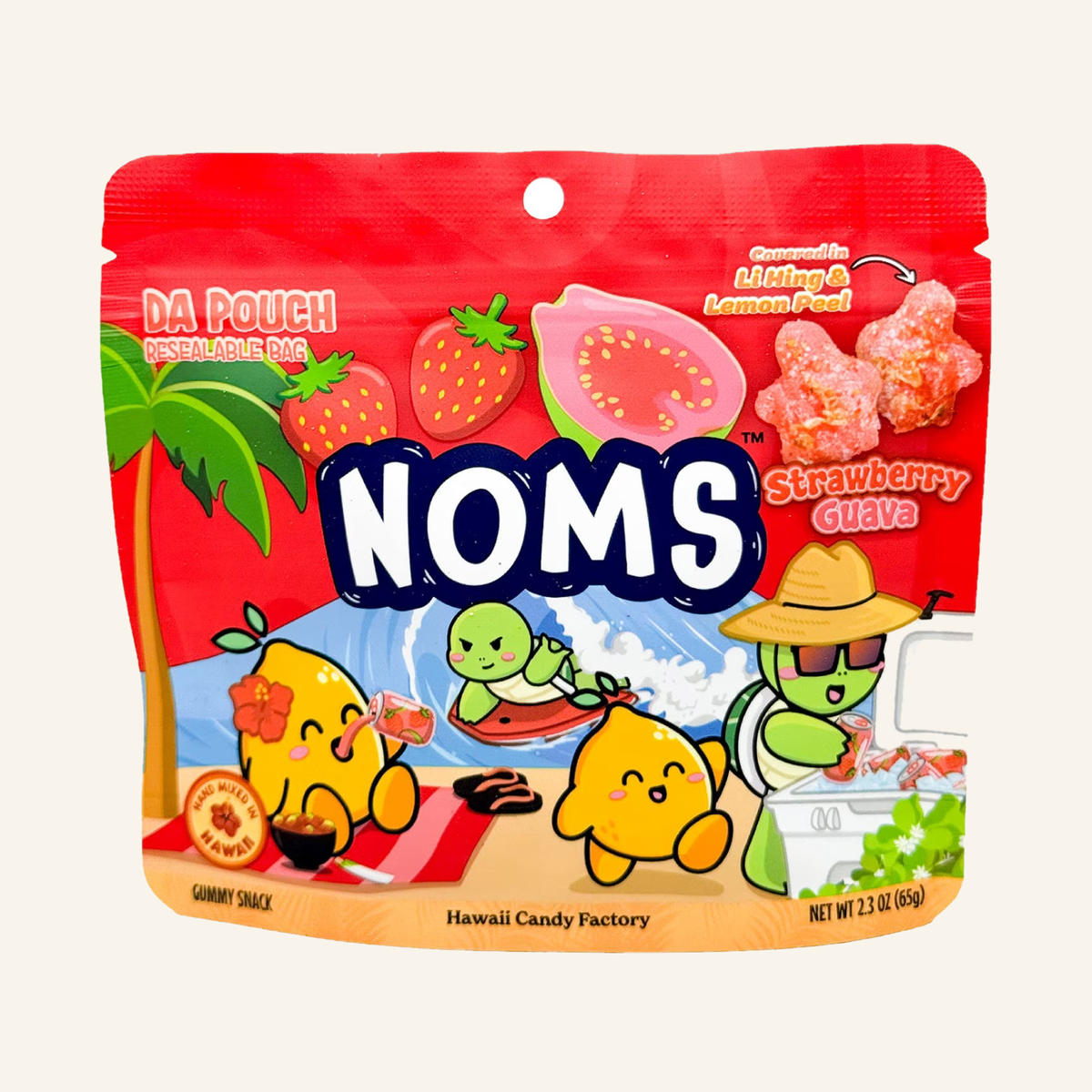 NOMS Strawberry Guava, Li Hing Lemon Peel Hawaii Gummy Candy, Sweet and Sour, 2.3 oz