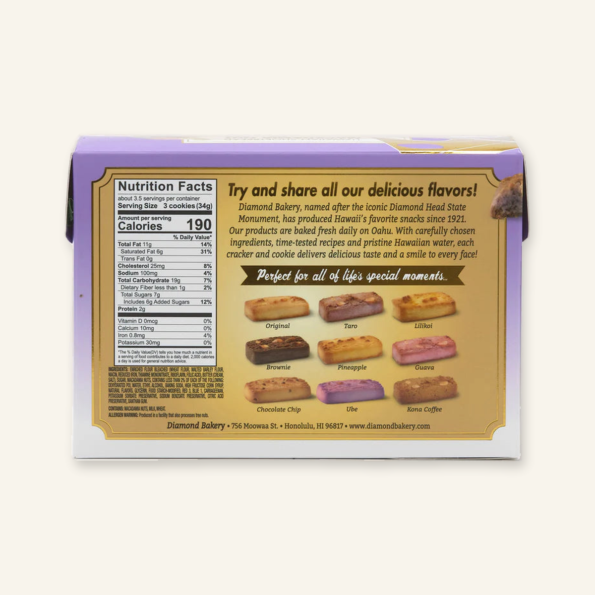Diamond Bakery Hawaiian Macadamia Shortbread Cookies - Taro 4.0oz