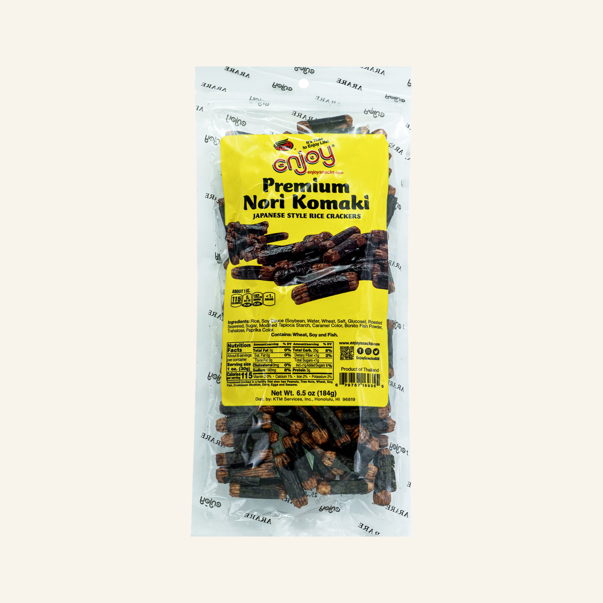 Enjoy Premium Nori Komaki (6.5 oz), Resealable Bag, Rice Cracker, Contains Wheat, Soy, and Fish