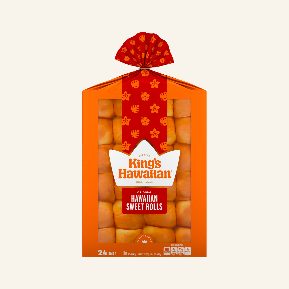 King's Hawaiian Original Hawaiian Sweet Dinner Rolls 24 Count, 24 oz, Shelf-Stable
