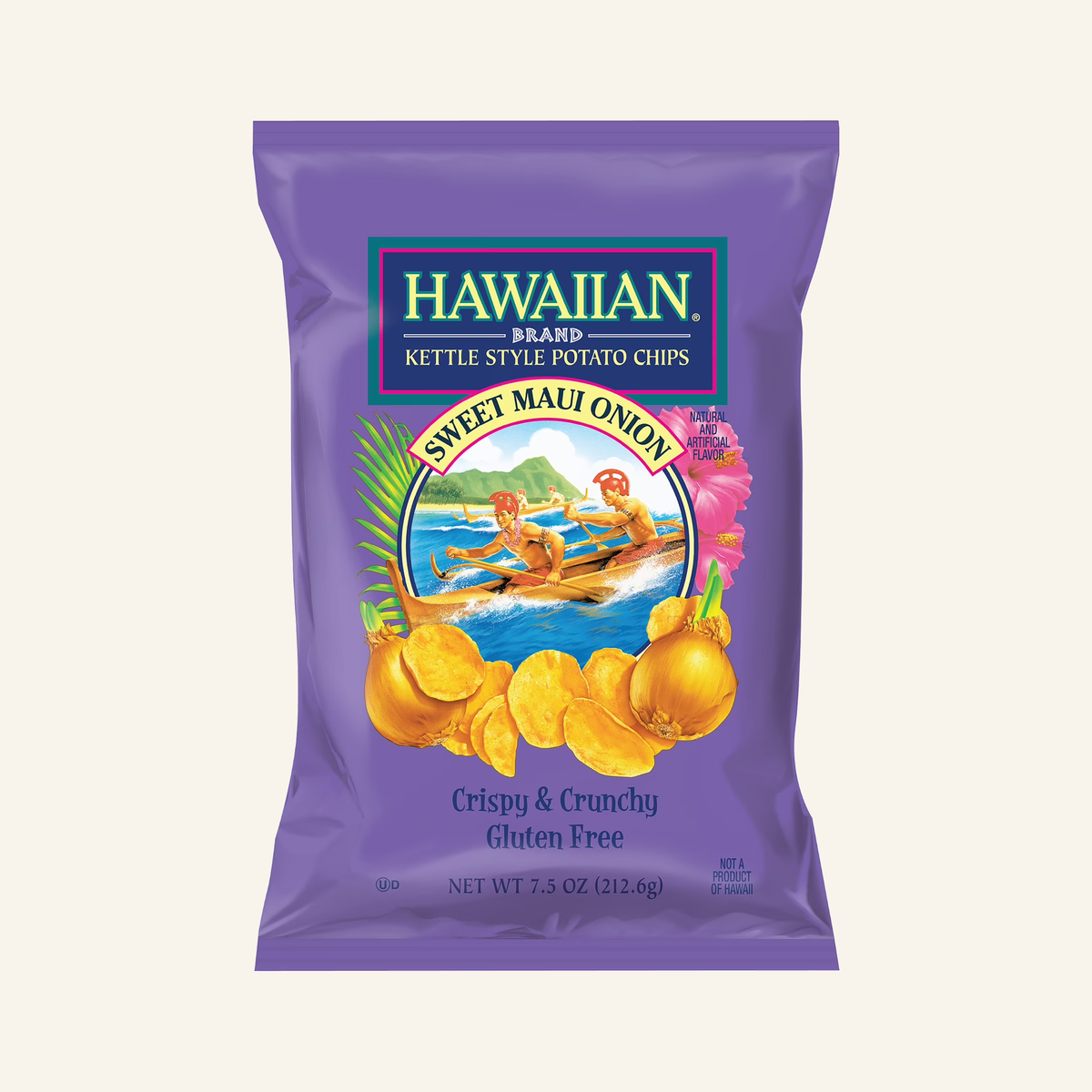 Hawaiian Brand Sweet Maui Onion Kettle Style Potato Chips, Gluten-Free, 7.5 oz Bag